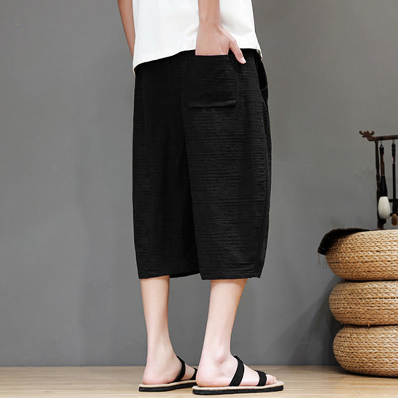 Buddha Stonesヴィンテージ ジャカード 無地 ドローストリング クロップド丈 コットンリネン メンズ ハーレムパンツ ポケット付き - image 16