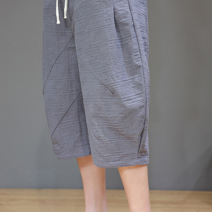 Buddha Stonesヴィンテージ ジャカード 無地 ドローストリング クロップド丈 コットンリネン メンズ ハーレムパンツ ポケット付き - image 13