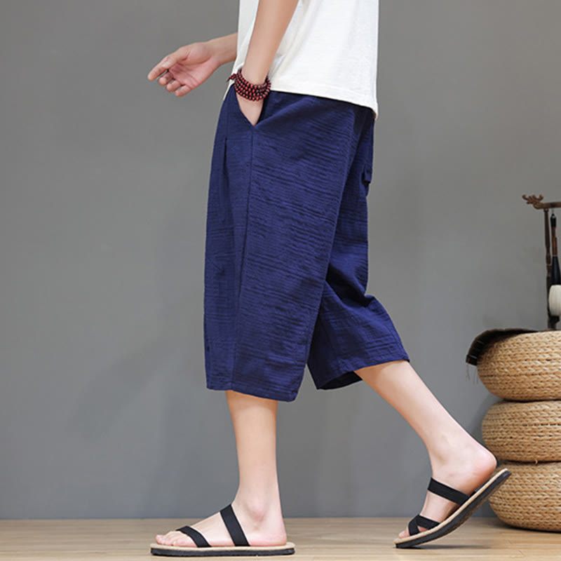 Buddha Stonesヴィンテージ ジャカード 無地 ドローストリング クロップド丈 コットンリネン メンズ ハーレムパンツ ポケット付き - image 35