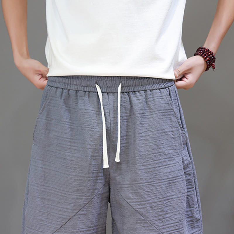 Buddha Stonesヴィンテージ ジャカード 無地 ドローストリング クロップド丈 コットンリネン メンズ ハーレムパンツ ポケット付き - image 11