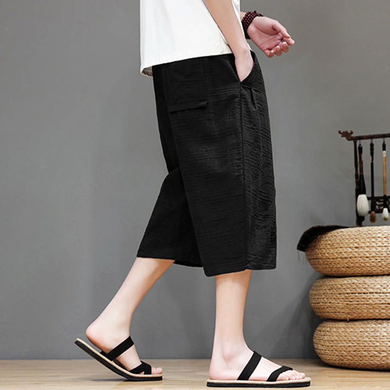 Buddha Stonesヴィンテージ ジャカード 無地 ドローストリング クロップド丈 コットンリネン メンズ ハーレムパンツ ポケット付き - image 17