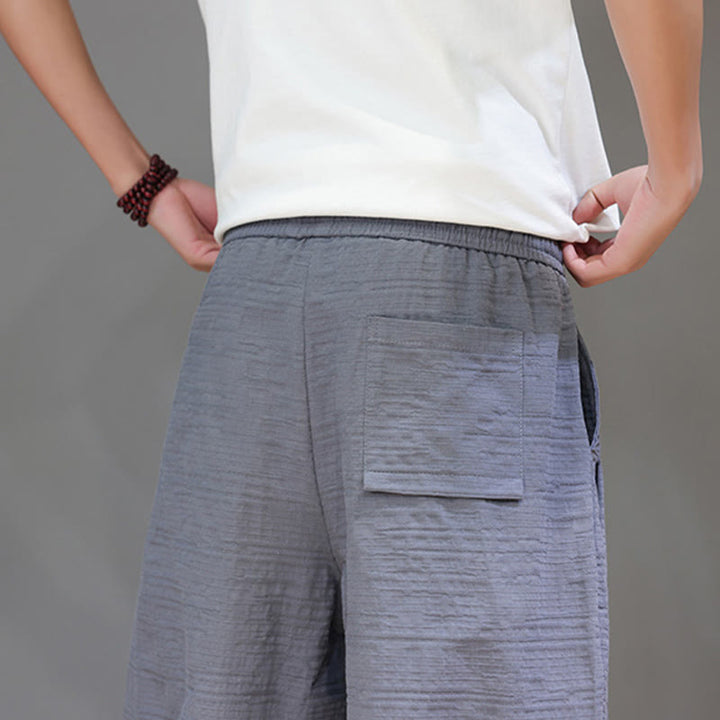 Buddha Stonesヴィンテージ ジャカード 無地 ドローストリング クロップド丈 コットンリネン メンズ ハーレムパンツ ポケット付き - image 12