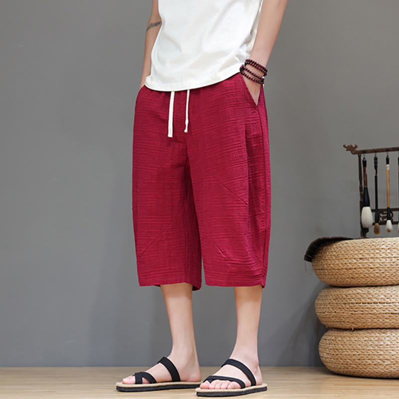 Buddha Stonesヴィンテージ ジャカード 無地 ドローストリング クロップド丈 コットンリネン メンズ ハーレムパンツ ポケット付き - image 24