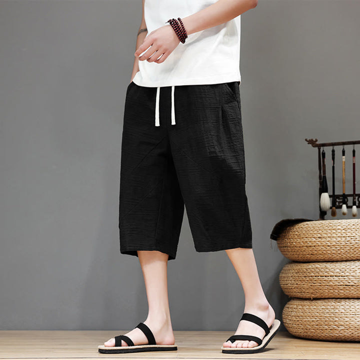 Buddha Stonesヴィンテージ ジャカード 無地 ドローストリング クロップド丈 コットンリネン メンズ ハーレムパンツ ポケット付き - 黒 - US/UK/AU44、 EU54 (4XL) - image 14