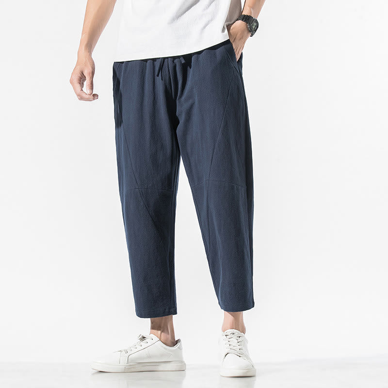 Buddha Stonesヴィンテージ ジャカード 無地 ドローストリング コットンリネン メンズ ハーレムパンツ ポケット付き - ダークスレートブルー - US/UK/AU46、 EU56 (5XL) - image 21