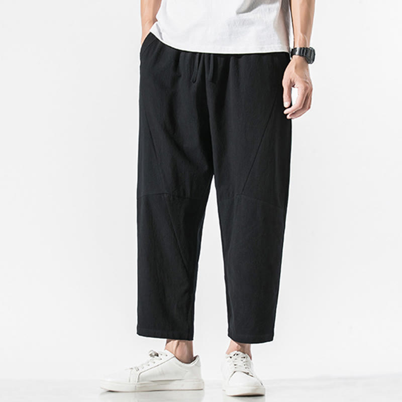 Buddha Stonesヴィンテージ ジャカード 無地 ドローストリング コットンリネン メンズ ハーレムパンツ ポケット付き - 黒 - US/UK/AU46、 EU56 (5XL) - image 9