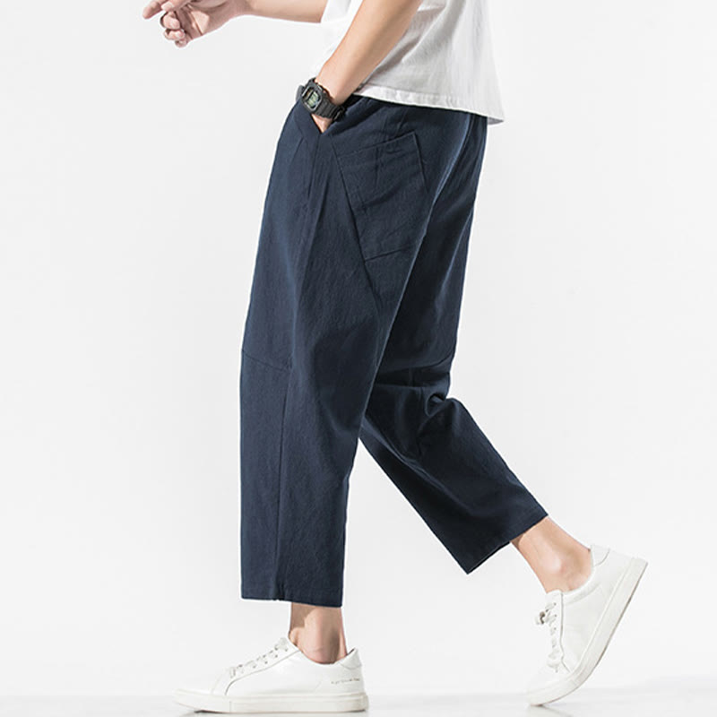 Buddha Stonesヴィンテージ ジャカード 無地 ドローストリング コットンリネン メンズ ハーレムパンツ ポケット付き - image 27