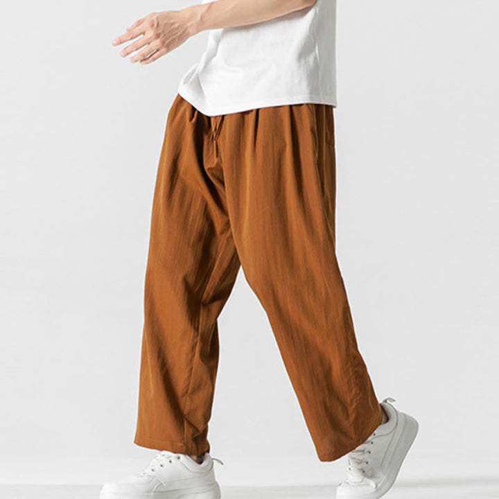 Buddha Stones夏 カジュアル 無地 ストレートレッグデザイン メンズ コットンリネン ドローストリングパンツ ポケット付き - image 30