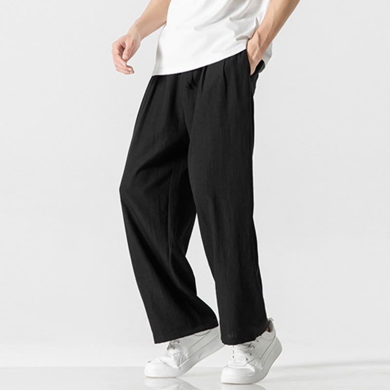 Buddha Stones夏 カジュアル 無地 ストレートレッグデザイン メンズ コットンリネン ドローストリングパンツ ポケット付き - image 18