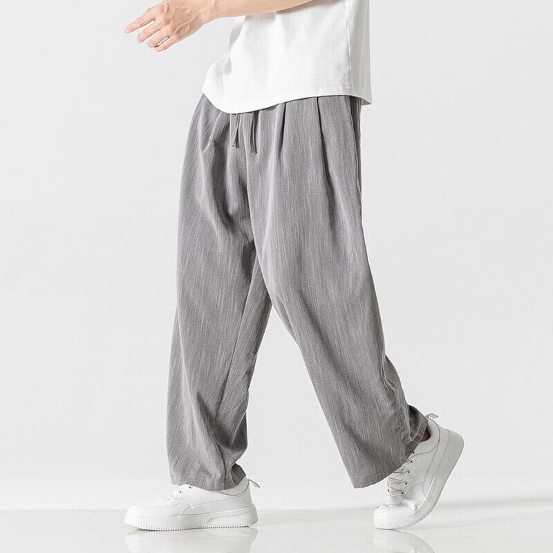 Buddha Stones夏 カジュアル 無地 ストレートレッグデザイン メンズ コットンリネン ドローストリングパンツ ポケット付き - image 6