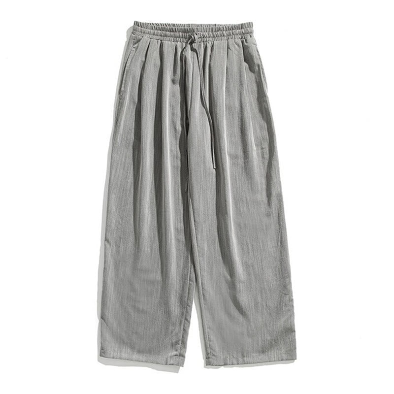 Buddha Stones夏 カジュアル 無地 ストレートレッグデザイン メンズ コットンリネン ドローストリングパンツ ポケット付き - image 11