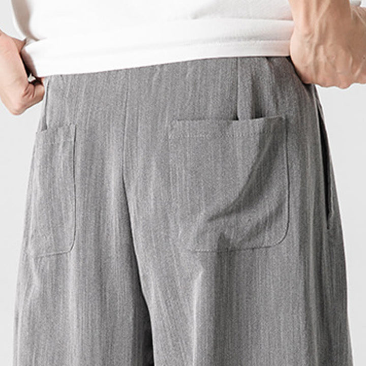 Buddha Stones夏 カジュアル 無地 ストレートレッグデザイン メンズ コットンリネン ドローストリングパンツ ポケット付き - image 10