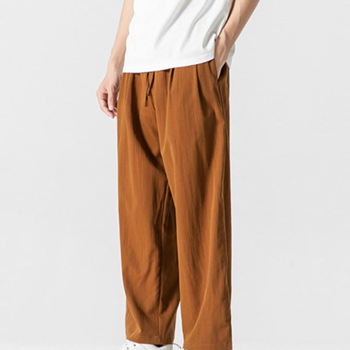 Buddha Stones夏 カジュアル 無地 ストレートレッグデザイン メンズ コットンリネン ドローストリングパンツ ポケット付き - image 32