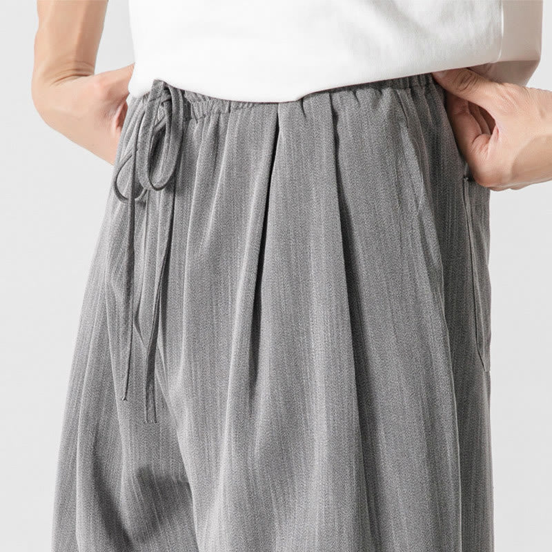 Buddha Stones夏 カジュアル 無地 ストレートレッグデザイン メンズ コットンリネン ドローストリングパンツ ポケット付き - image 9