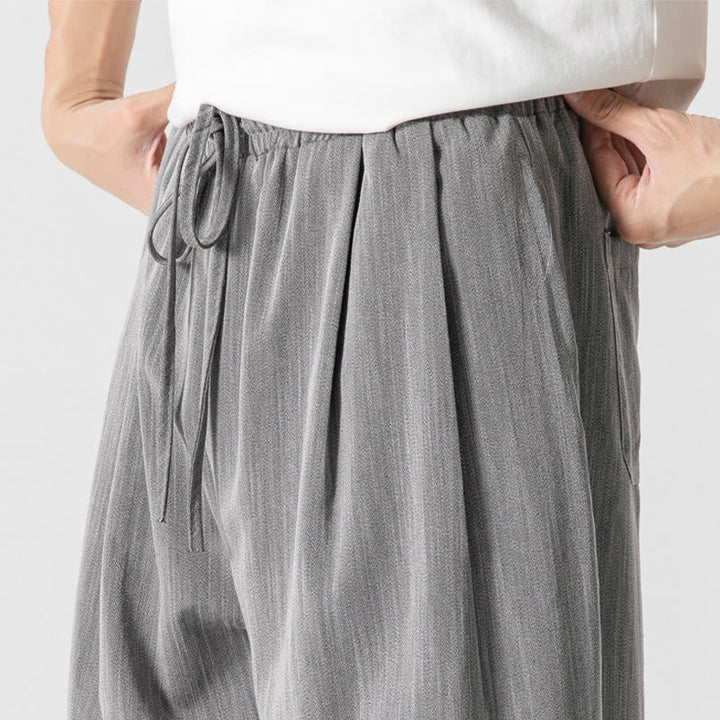 Buddha Stones夏 カジュアル 無地 ストレートレッグデザイン メンズ コットンリネン ドローストリングパンツ ポケット付き - image 9