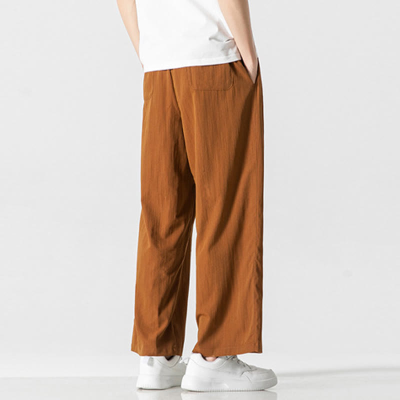 Buddha Stones夏 カジュアル 無地 ストレートレッグデザイン メンズ コットンリネン ドローストリングパンツ ポケット付き - image 33