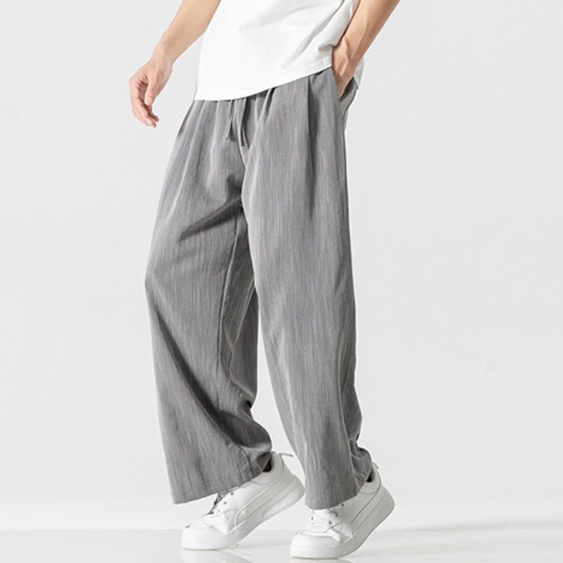 Buddha Stones夏 カジュアル 無地 ストレートレッグデザイン メンズ コットンリネン ドローストリングパンツ ポケット付き - image 7