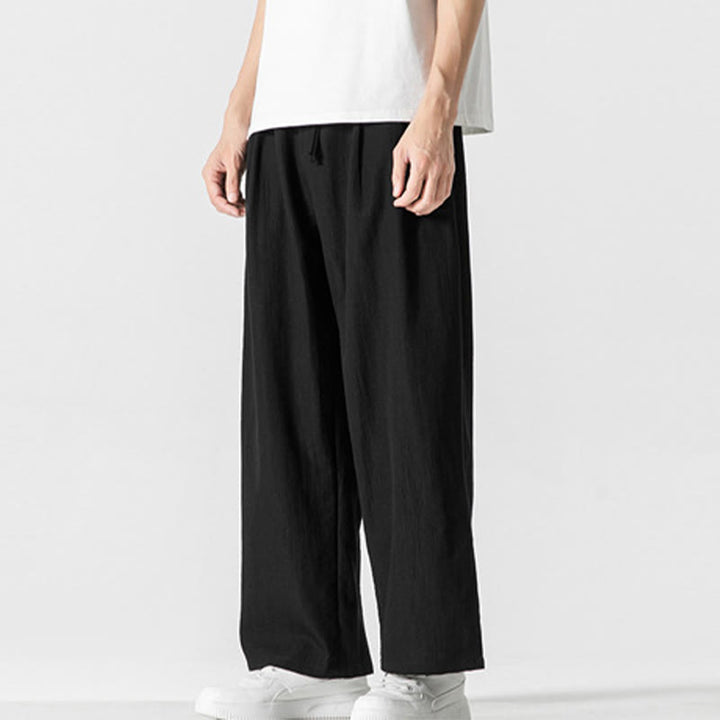 Buddha Stones夏 カジュアル 無地 ストレートレッグデザイン メンズ コットンリネン ドローストリングパンツ ポケット付き - image 16