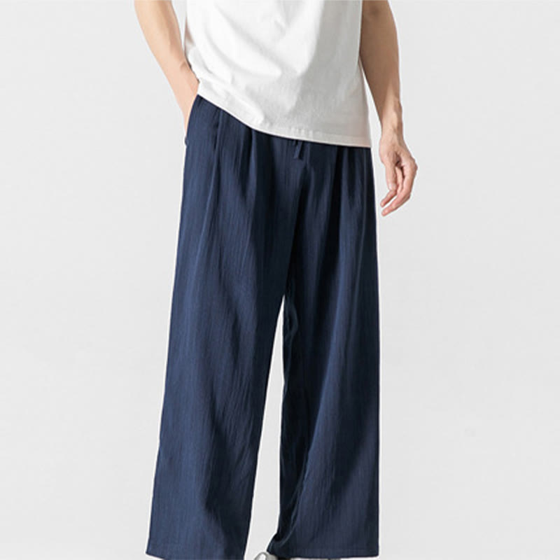 Buddha Stones夏 カジュアル 無地 ストレートレッグデザイン メンズ コットンリネン ドローストリングパンツ ポケット付き - image 26