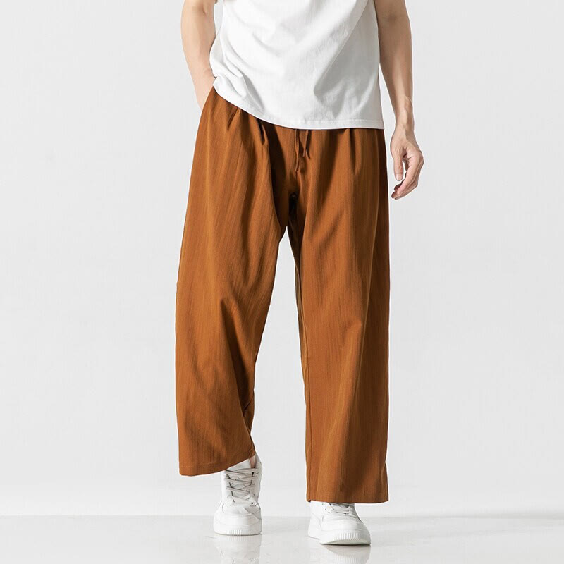 Buddha Stones夏 カジュアル 無地 ストレートレッグデザイン メンズ コットンリネン ドローストリングパンツ ポケット付き - image 28