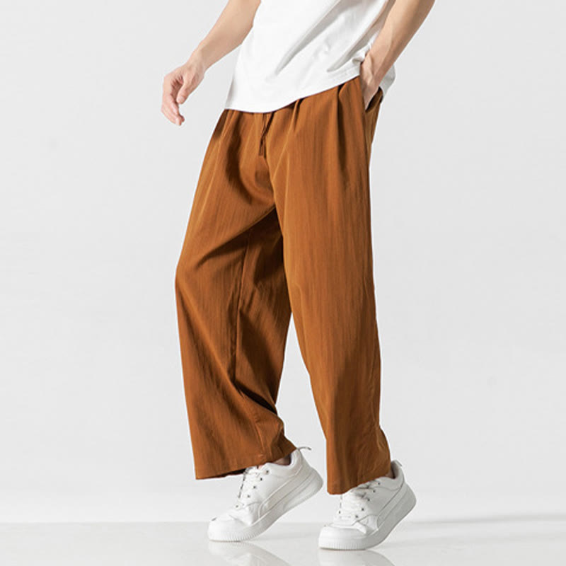 Buddha Stones夏 カジュアル 無地 ストレートレッグデザイン メンズ コットンリネン ドローストリングパンツ ポケット付き - image 31