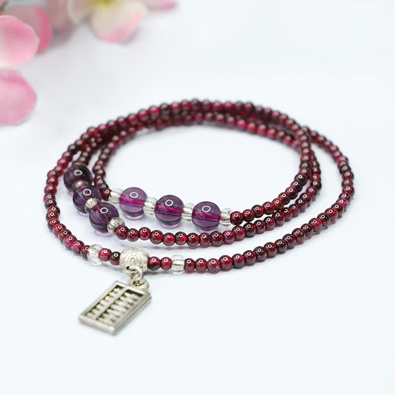 Buddha Stones天然ガーネット象そろばん福袋貔貅守護三重ラップブレスレット
