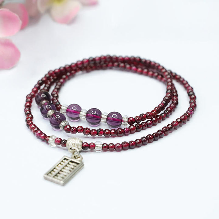 Buddha Stones天然ガーネット象そろばん福袋貔貅守護三重ラップブレスレット