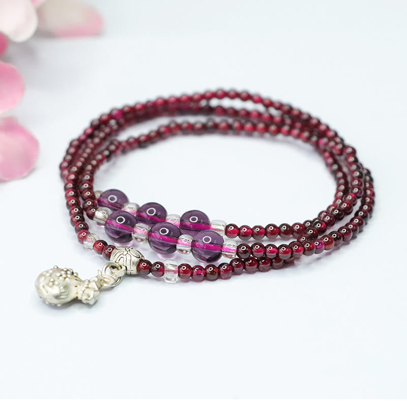 Buddha Stones天然ガーネット象そろばん福袋貔貅守護三重ラップブレスレット