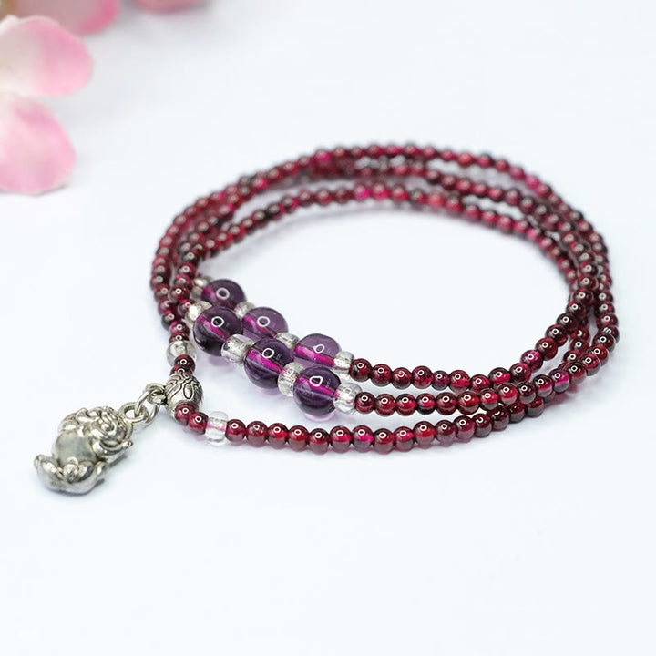 Buddha Stones天然ガーネット象そろばん福袋貔貅守護三重ラップブレスレット