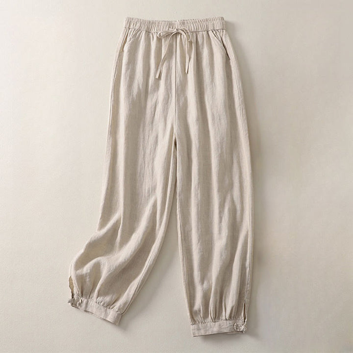 Buddha Stones夏 無地 カジュアル フロッグボタン レディース コットンリネン ハーレムパンツ ポケット付き