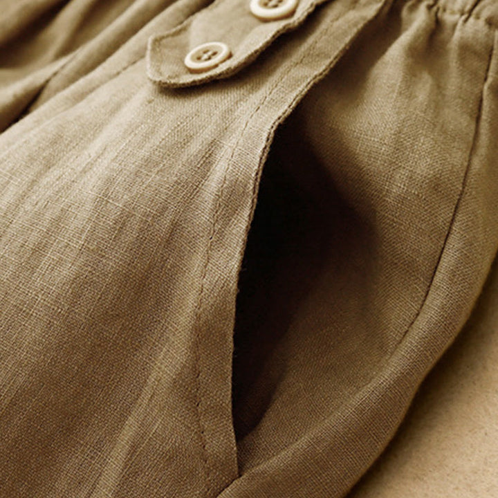 Buddha Stones夏 無地 カジュアル 7-8丈 ボタン レディース コットンリネン ハーレムパンツ ポケット付き - image 1