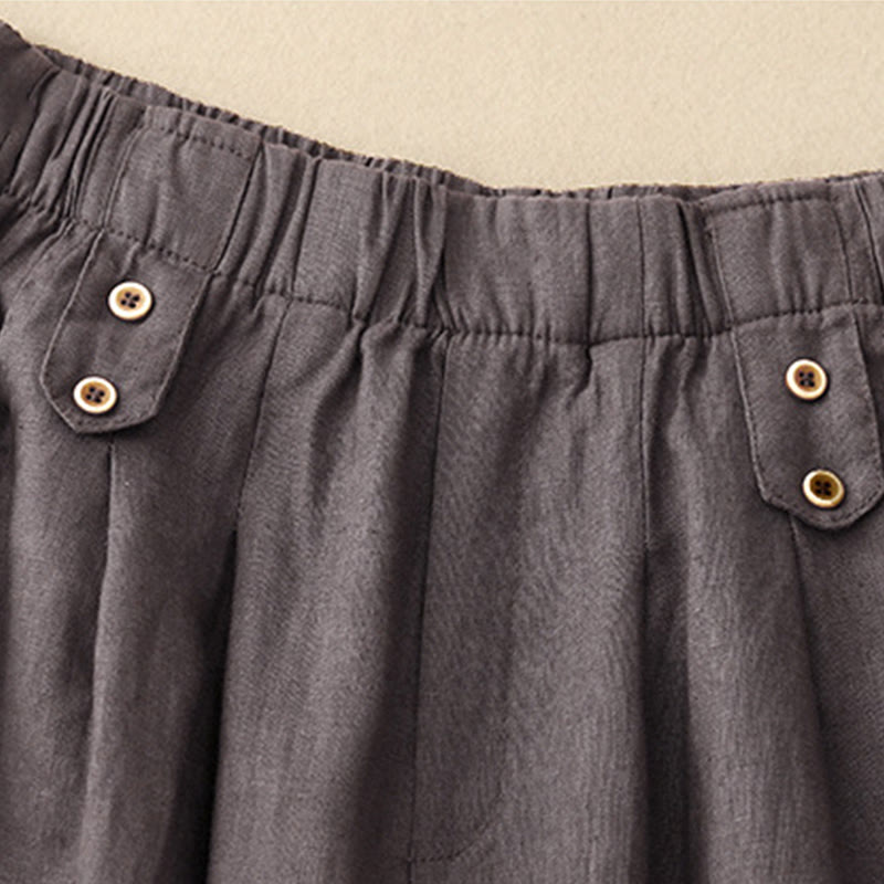 Buddha Stones夏 無地 カジュアル 7-8丈 ボタン レディース コットンリネン ハーレムパンツ ポケット付き - image 9