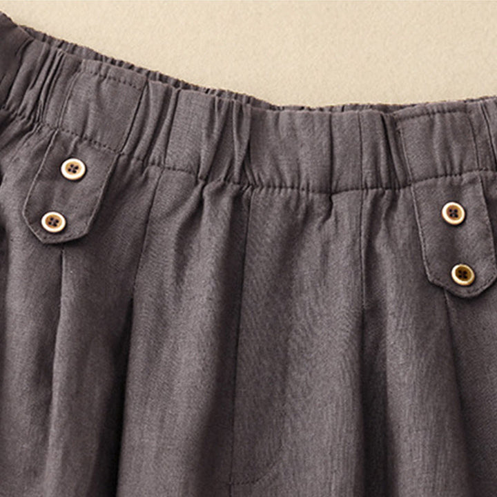 Buddha Stones夏 無地 カジュアル 7-8丈 ボタン レディース コットンリネン ハーレムパンツ ポケット付き - image 9
