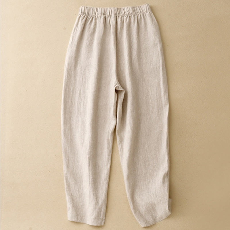 Buddha Stones夏 無地 カジュアル 7-8丈 ボタン レディース コットンリネン ハーレムパンツ ポケット付き - image 11