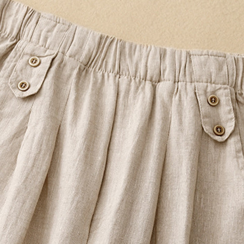 Buddha Stones夏 無地 カジュアル 7-8丈 ボタン レディース コットンリネン ハーレムパンツ ポケット付き - image 12