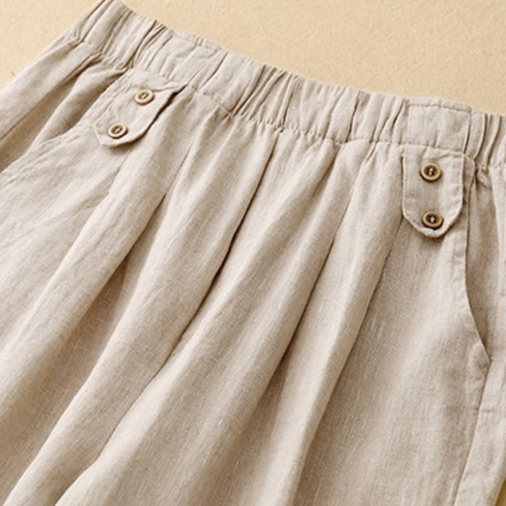 Buddha Stones夏 無地 カジュアル 7-8丈 ボタン レディース コットンリネン ハーレムパンツ ポケット付き - image 16