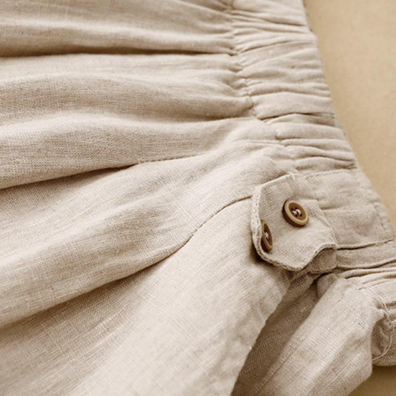 Buddha Stones夏 無地 カジュアル 7-8丈 ボタン レディース コットンリネン ハーレムパンツ ポケット付き - image 14