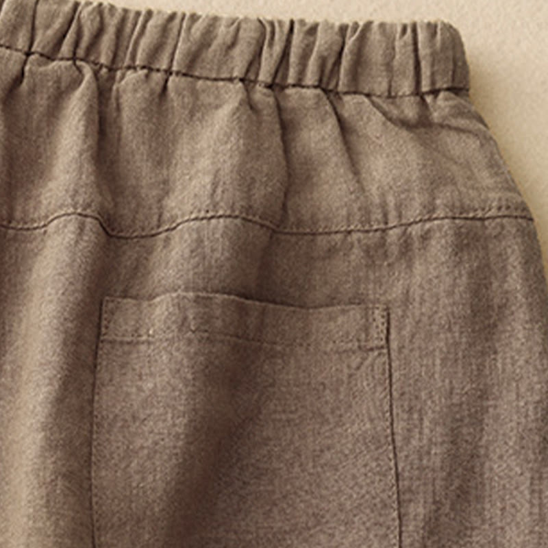 Buddha Stones夏 無地 カジュアル 7-8丈 レースアップ レディース コットンリネン ハーレムパンツ ポケット付き - image 4