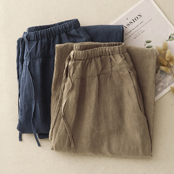 Buddha Stones夏 無地 カジュアル 7-8丈 レースアップ レディース コットンリネン ハーレムパンツ ポケット付き - image 19