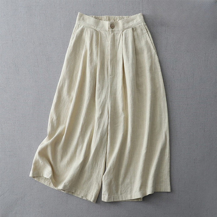 Buddha Stonesカジュアル 無地 ゆったり 7-8丈 レディース ポリエステル ワイドレッグパンツ ポケット付き - ベージュ - US8-10，UK/AU12-14，EU40-42 (2XL) - image 0