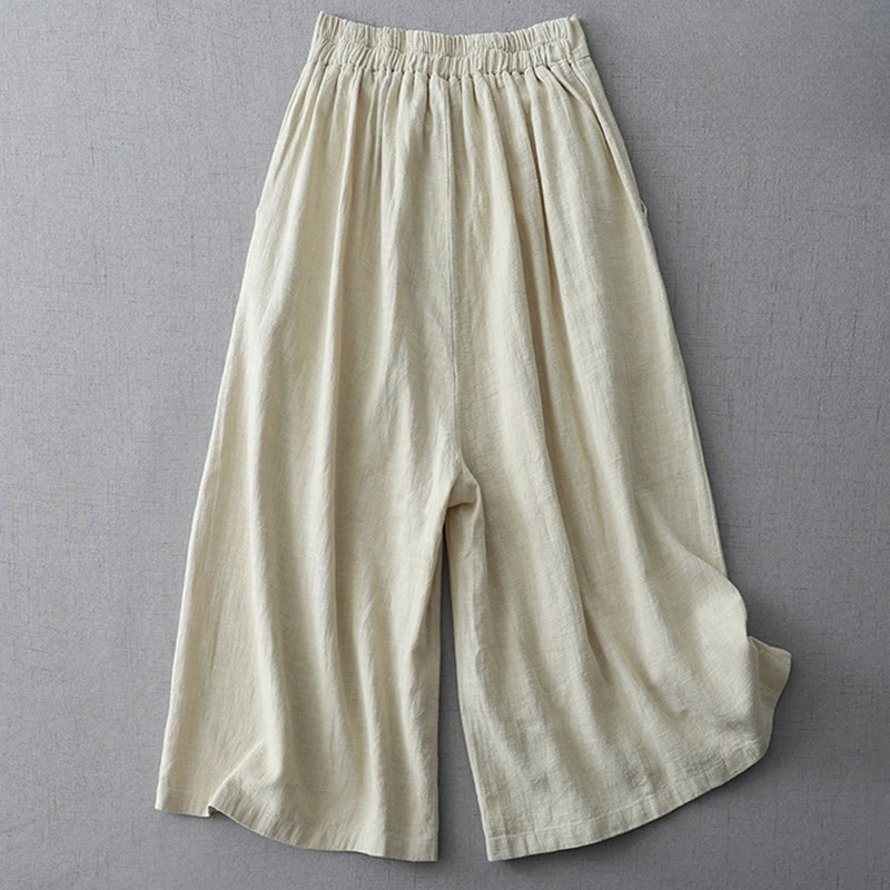 Buddha Stonesカジュアル 無地 ゆったり 7-8丈 レディース ポリエステル ワイドレッグパンツ ポケット付き - image 1
