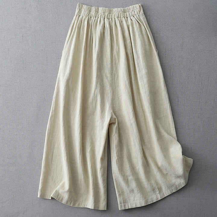 Buddha Stonesカジュアル 無地 ゆったり 7-8丈 レディース ポリエステル ワイドレッグパンツ ポケット付き - image 1