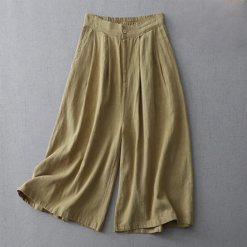Buddha Stonesカジュアル 無地 ゆったり 7-8丈 レディース ポリエステル ワイドレッグパンツ ポケット付き - ダークカーキ - US8-10，UK/AU12-14，EU40-42 (2XL) - image 11