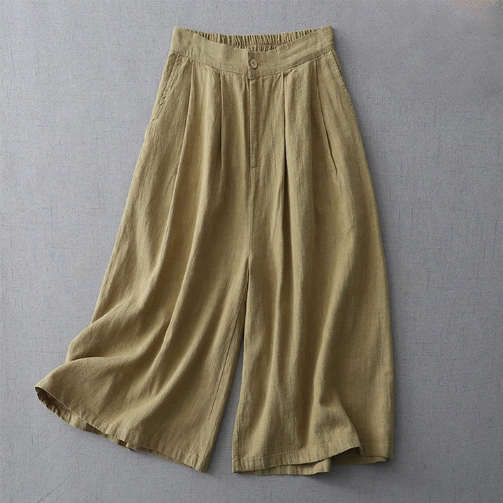 Buddha Stonesカジュアル 無地 ゆったり 7-8丈 レディース ポリエステル ワイドレッグパンツ ポケット付き - ダークカーキ - US8-10，UK/AU12-14，EU40-42 (2XL) - image 11