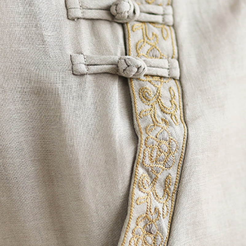 Buddha Stonesカジュアル レディース 刺繍花柄 フロッグボタン クルーネックデザイン 半袖 コットンリネンシャツ - image 11