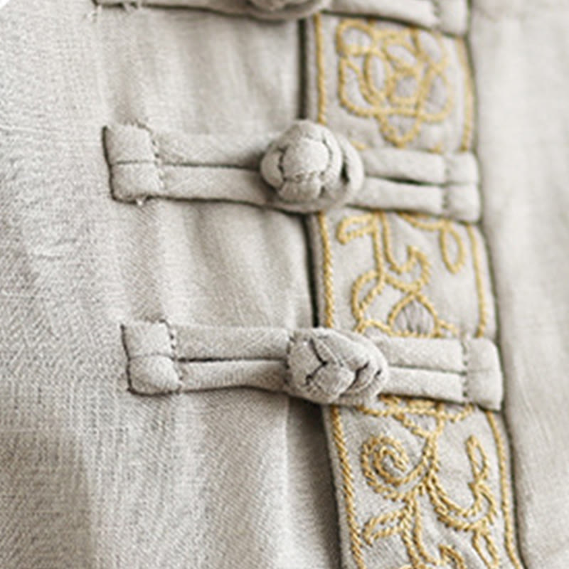 Buddha Stonesカジュアル レディース 刺繍花柄 フロッグボタン クルーネックデザイン 半袖 コットンリネンシャツ - image 10