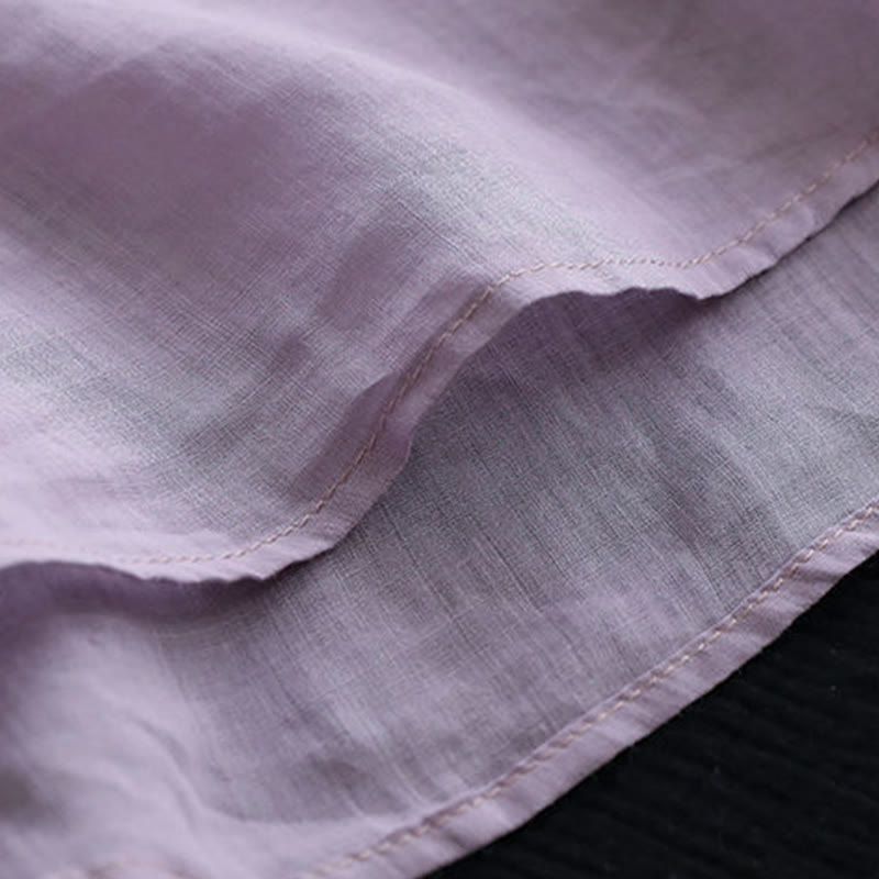 Buddha Stones夏 カジュアル 刺繍柄 レディース Vネックデザイン 半袖 コットンリネン Tシャツ - image 4