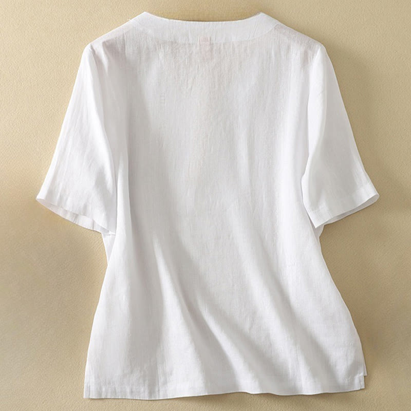 Buddha Stones夏 カジュアル 無地 レディース Vネック デザイン 半袖 コットン Tシャツ - image 11