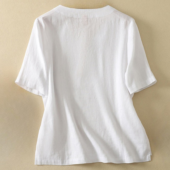Buddha Stones夏 カジュアル 無地 レディース Vネック デザイン 半袖 コットン Tシャツ - image 11