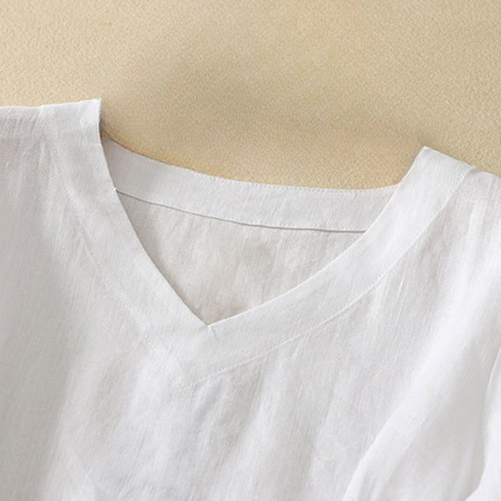 Buddha Stones夏 カジュアル 無地 レディース Vネック デザイン 半袖 コットン Tシャツ - image 12